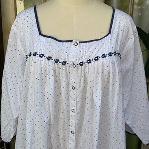100% Cotton EILEEN WEST Navy and White Nightgown SZ L